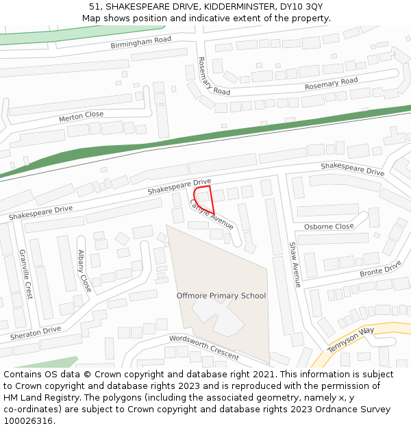 51, SHAKESPEARE DRIVE, KIDDERMINSTER, DY10 3QY: Location map and indicative extent of plot