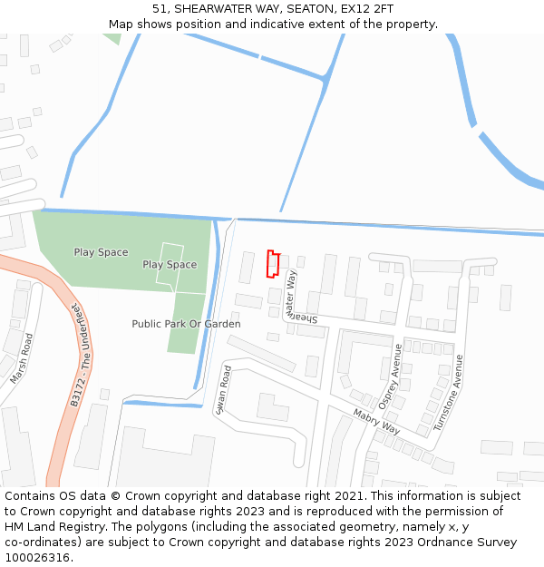 51, SHEARWATER WAY, SEATON, EX12 2FT: Location map and indicative extent of plot