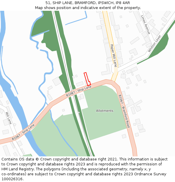 51, SHIP LANE, BRAMFORD, IPSWICH, IP8 4AR: Location map and indicative extent of plot