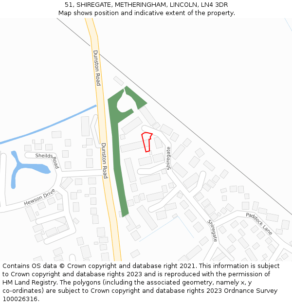 51, SHIREGATE, METHERINGHAM, LINCOLN, LN4 3DR: Location map and indicative extent of plot