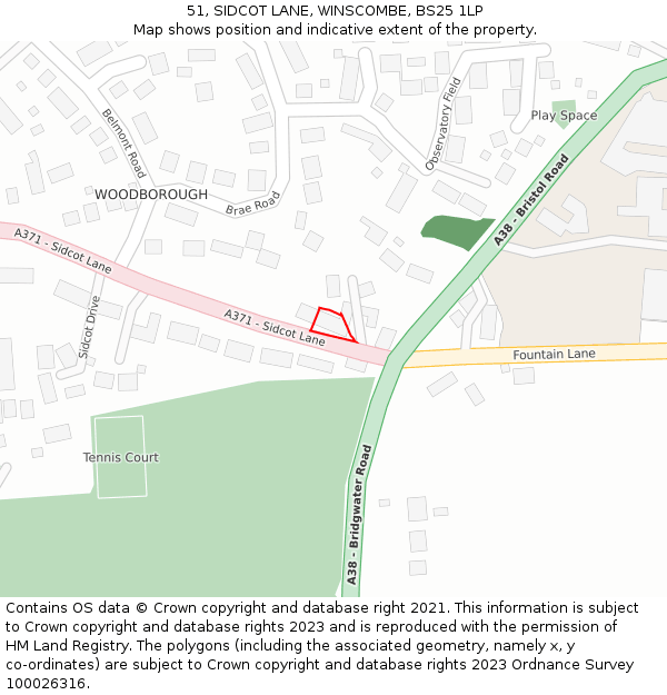 51, SIDCOT LANE, WINSCOMBE, BS25 1LP: Location map and indicative extent of plot