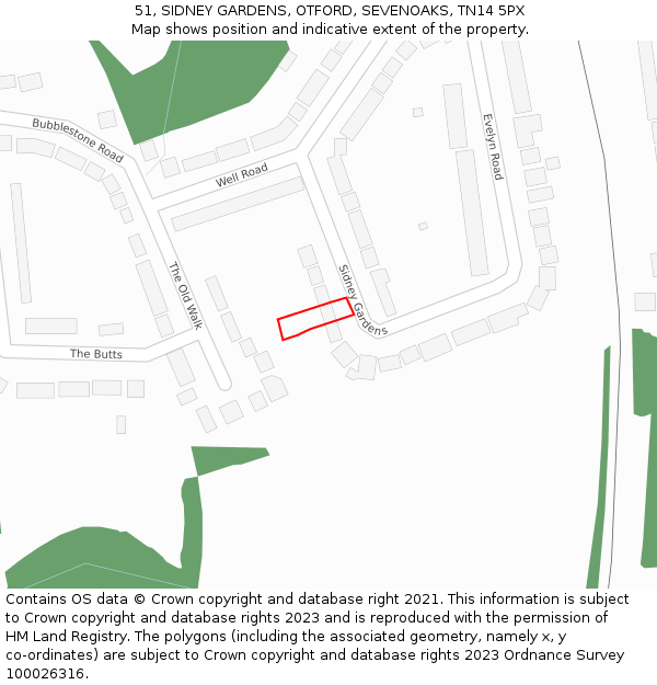 51, SIDNEY GARDENS, OTFORD, SEVENOAKS, TN14 5PX: Location map and indicative extent of plot