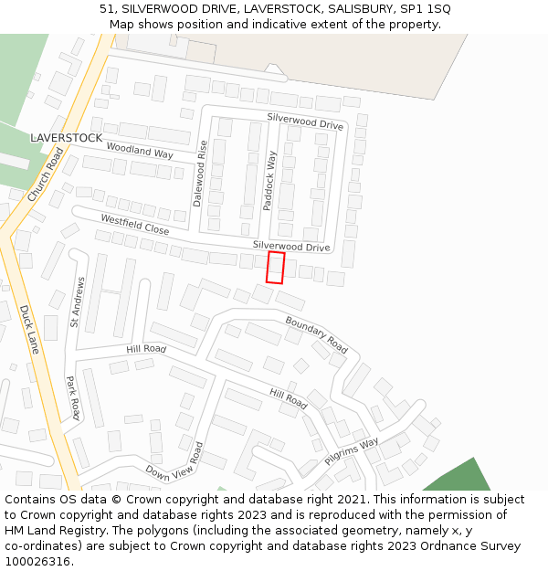 51, SILVERWOOD DRIVE, LAVERSTOCK, SALISBURY, SP1 1SQ: Location map and indicative extent of plot
