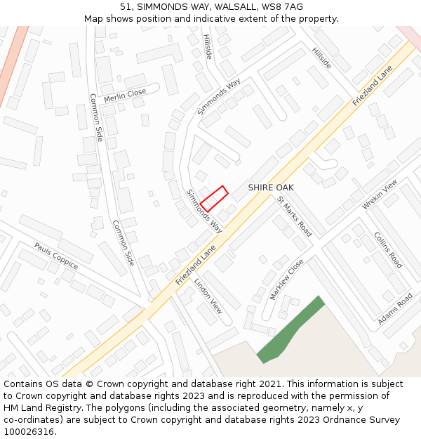 51, SIMMONDS WAY, WALSALL, WS8 7AG: Location map and indicative extent of plot
