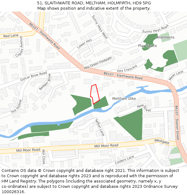 51, SLAITHWAITE ROAD, MELTHAM, HOLMFIRTH, HD9 5PG: Location map and indicative extent of plot