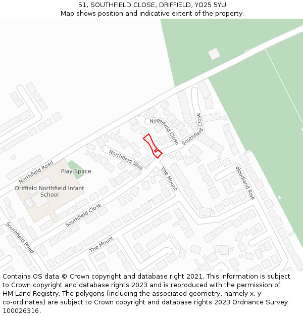 51, SOUTHFIELD CLOSE, DRIFFIELD, YO25 5YU: Location map and indicative extent of plot
