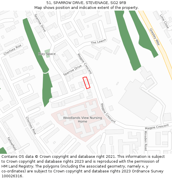 51, SPARROW DRIVE, STEVENAGE, SG2 9FB: Location map and indicative extent of plot