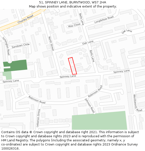 51, SPINNEY LANE, BURNTWOOD, WS7 2HA: Location map and indicative extent of plot