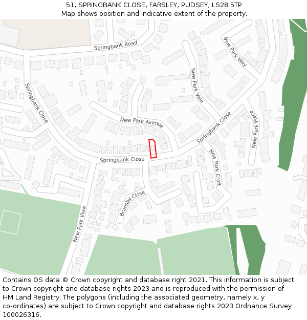 51, SPRINGBANK CLOSE, FARSLEY, PUDSEY, LS28 5TP: Location map and indicative extent of plot