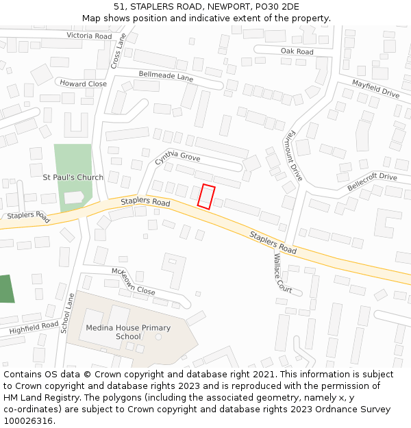 51, STAPLERS ROAD, NEWPORT, PO30 2DE: Location map and indicative extent of plot