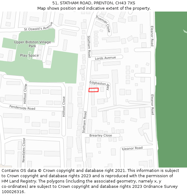 51, STATHAM ROAD, PRENTON, CH43 7XS: Location map and indicative extent of plot