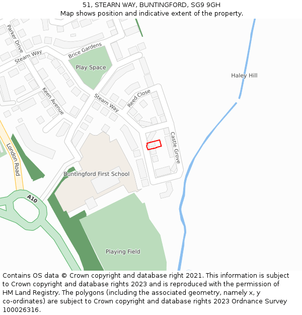 51, STEARN WAY, BUNTINGFORD, SG9 9GH: Location map and indicative extent of plot