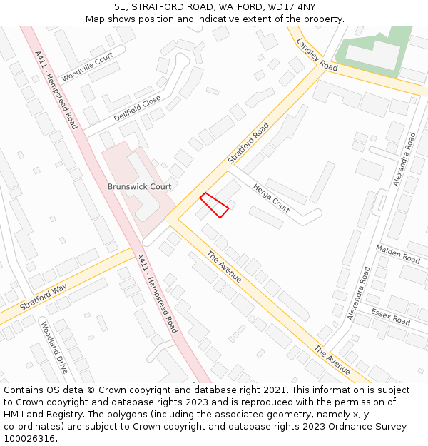 51, STRATFORD ROAD, WATFORD, WD17 4NY: Location map and indicative extent of plot