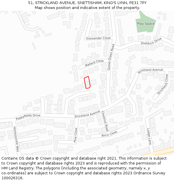 51, STRICKLAND AVENUE, SNETTISHAM, KING'S LYNN, PE31 7PY: Location map and indicative extent of plot