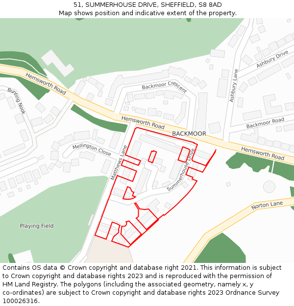 51, SUMMERHOUSE DRIVE, SHEFFIELD, S8 8AD: Location map and indicative extent of plot