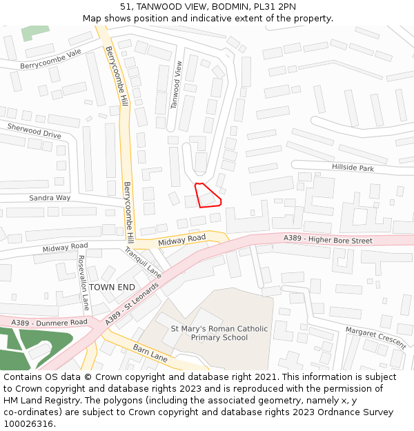 51, TANWOOD VIEW, BODMIN, PL31 2PN: Location map and indicative extent of plot