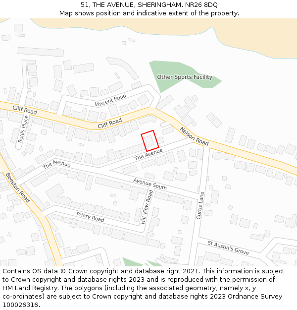 51, THE AVENUE, SHERINGHAM, NR26 8DQ: Location map and indicative extent of plot