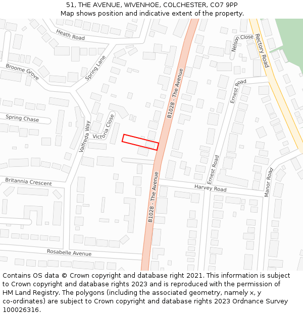 51, THE AVENUE, WIVENHOE, COLCHESTER, CO7 9PP: Location map and indicative extent of plot