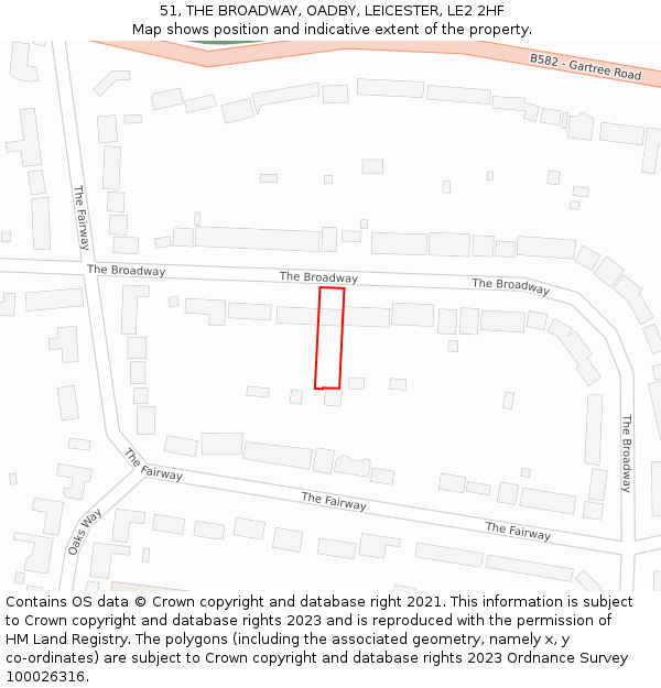 51, THE BROADWAY, OADBY, LEICESTER, LE2 2HF: Location map and indicative extent of plot