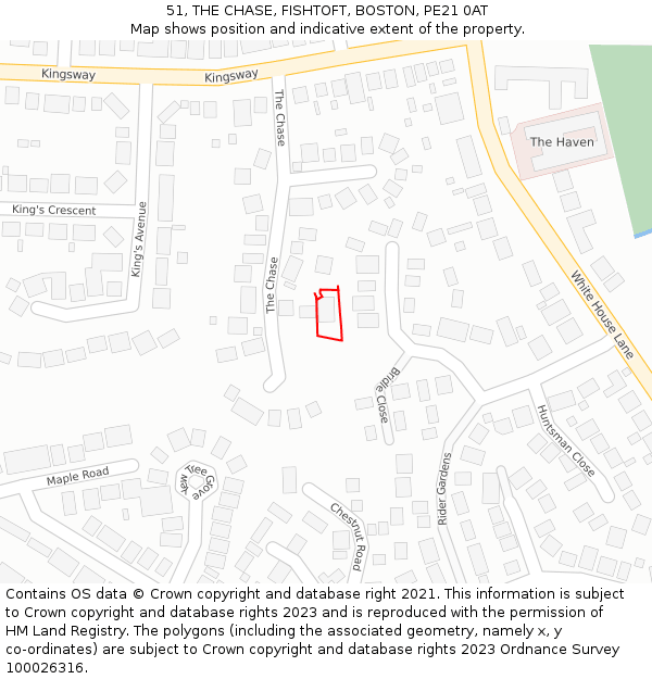 51, THE CHASE, FISHTOFT, BOSTON, PE21 0AT: Location map and indicative extent of plot