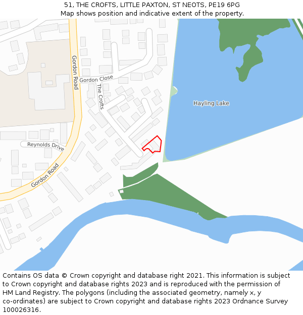 51, THE CROFTS, LITTLE PAXTON, ST NEOTS, PE19 6PG: Location map and indicative extent of plot