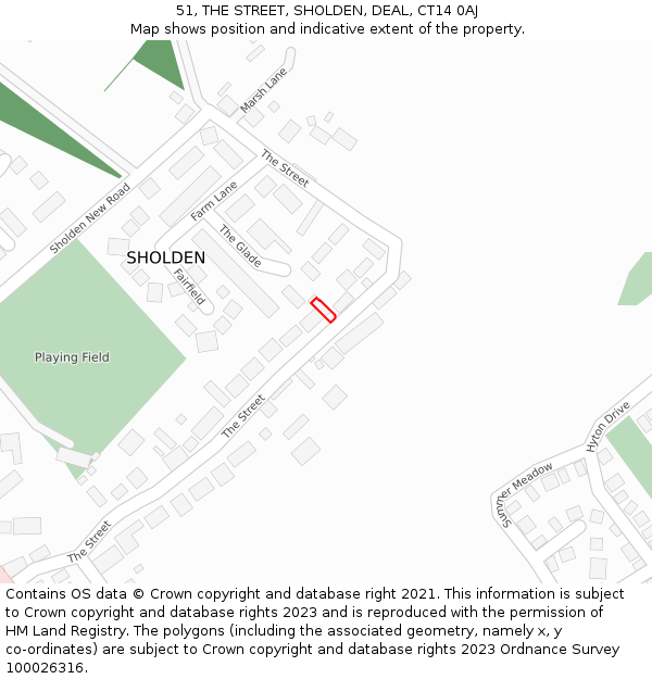 51, THE STREET, SHOLDEN, DEAL, CT14 0AJ: Location map and indicative extent of plot