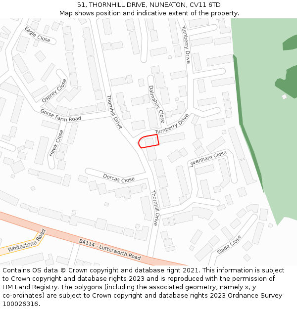 51, THORNHILL DRIVE, NUNEATON, CV11 6TD: Location map and indicative extent of plot