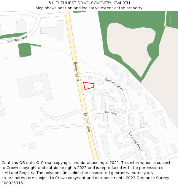 51, TILEHURST DRIVE, COVENTRY, CV4 9TH: Location map and indicative extent of plot