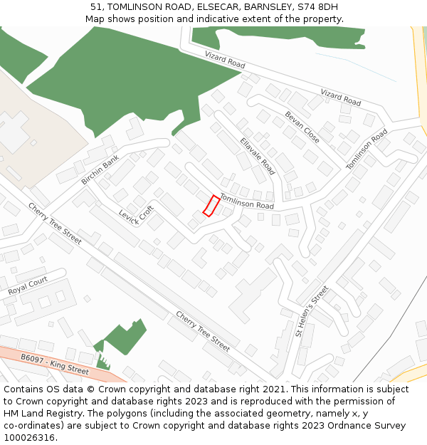 51, TOMLINSON ROAD, ELSECAR, BARNSLEY, S74 8DH: Location map and indicative extent of plot
