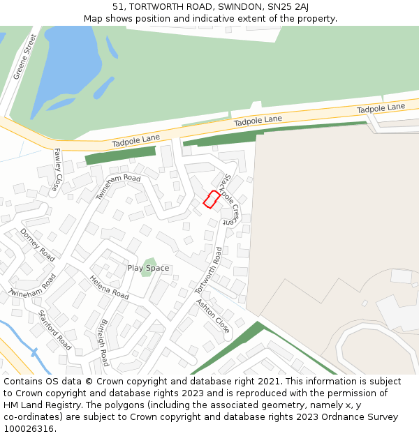 51, TORTWORTH ROAD, SWINDON, SN25 2AJ: Location map and indicative extent of plot