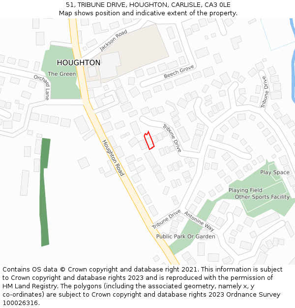 51, TRIBUNE DRIVE, HOUGHTON, CARLISLE, CA3 0LE: Location map and indicative extent of plot