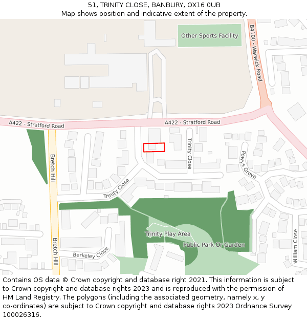 51, TRINITY CLOSE, BANBURY, OX16 0UB: Location map and indicative extent of plot