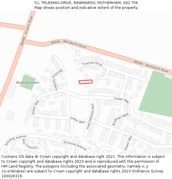 51, TRUEMAN DRIVE, RAWMARSH, ROTHERHAM, S62 7FA: Location map and indicative extent of plot
