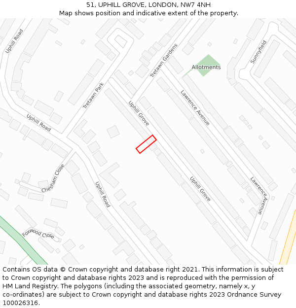 51, UPHILL GROVE, LONDON, NW7 4NH: Location map and indicative extent of plot
