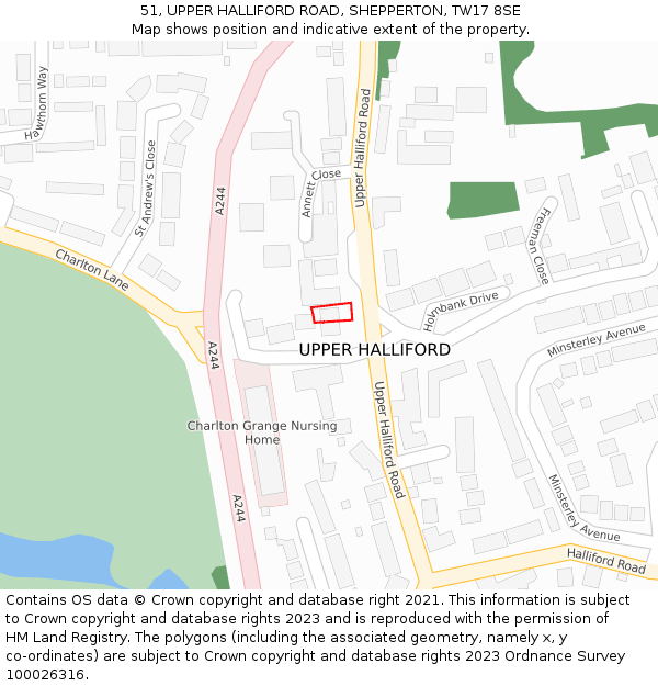 51, UPPER HALLIFORD ROAD, SHEPPERTON, TW17 8SE: Location map and indicative extent of plot