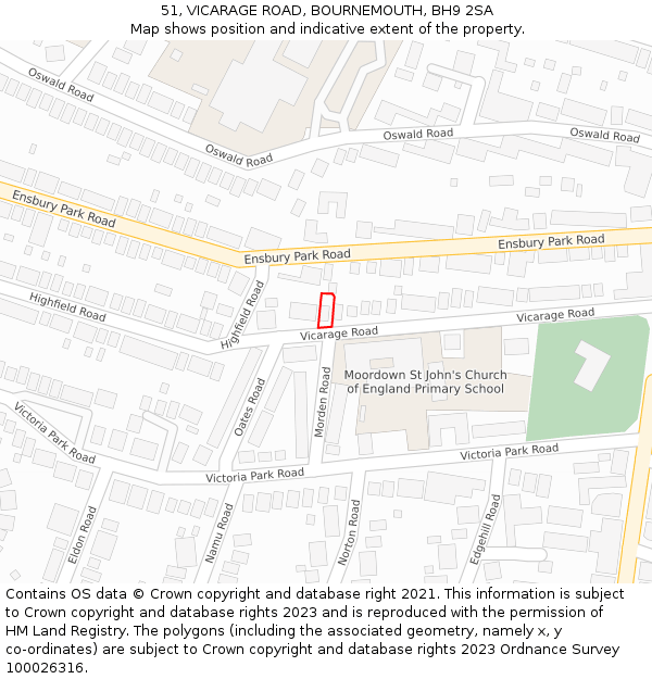 51, VICARAGE ROAD, BOURNEMOUTH, BH9 2SA: Location map and indicative extent of plot
