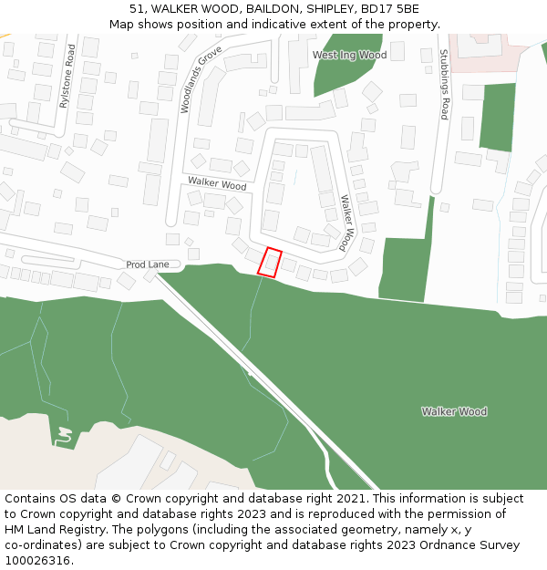 51, WALKER WOOD, BAILDON, SHIPLEY, BD17 5BE: Location map and indicative extent of plot