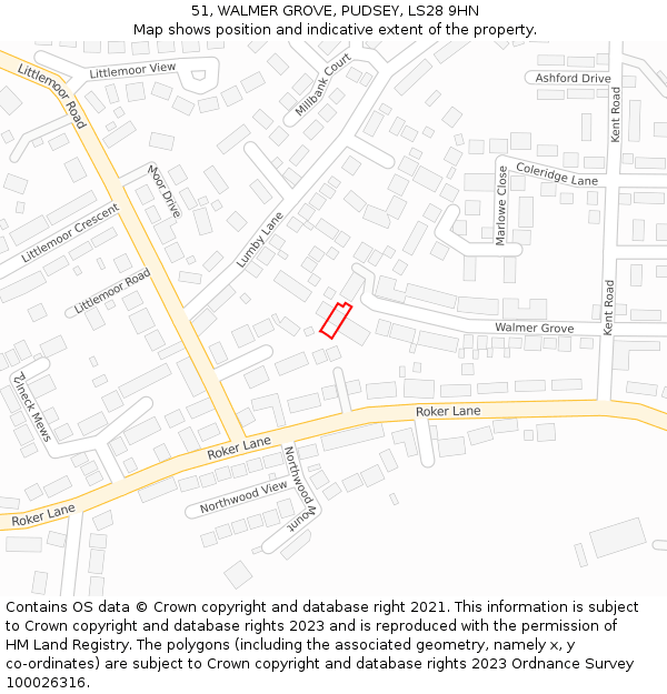 51, WALMER GROVE, PUDSEY, LS28 9HN: Location map and indicative extent of plot