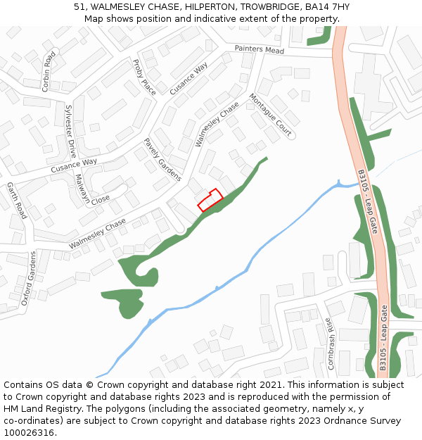 51, WALMESLEY CHASE, HILPERTON, TROWBRIDGE, BA14 7HY: Location map and indicative extent of plot