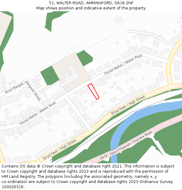51, WALTER ROAD, AMMANFORD, SA18 2NF: Location map and indicative extent of plot