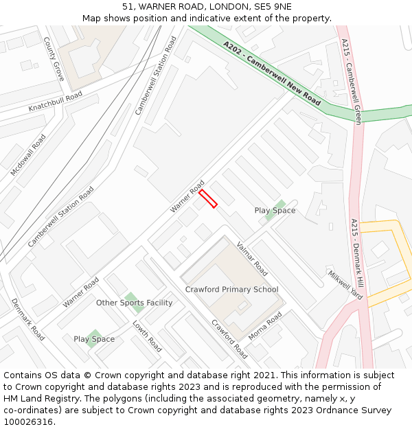 51, WARNER ROAD, LONDON, SE5 9NE: Location map and indicative extent of plot