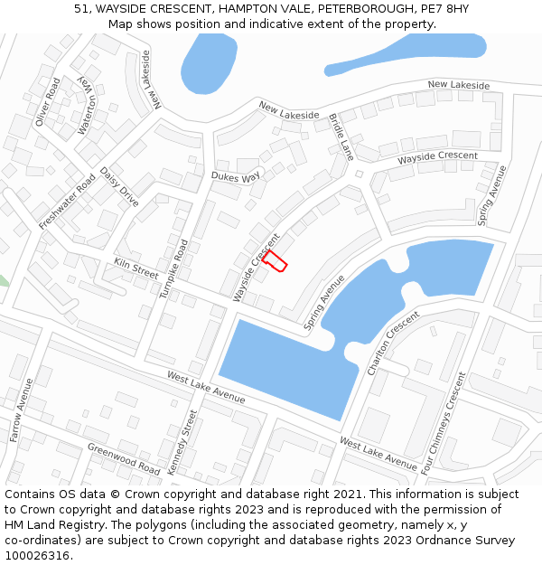 51, WAYSIDE CRESCENT, HAMPTON VALE, PETERBOROUGH, PE7 8HY: Location map and indicative extent of plot