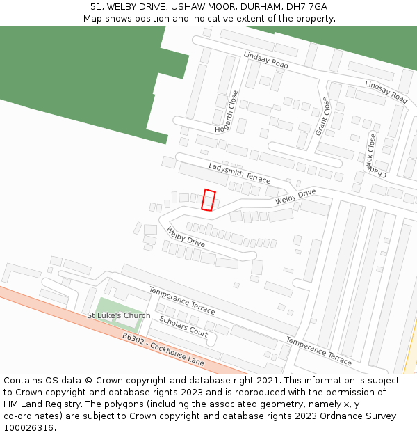 51, WELBY DRIVE, USHAW MOOR, DURHAM, DH7 7GA: Location map and indicative extent of plot