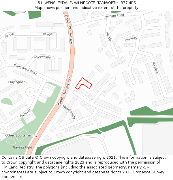 51, WENSLEYDALE, WILNECOTE, TAMWORTH, B77 4PS: Location map and indicative extent of plot