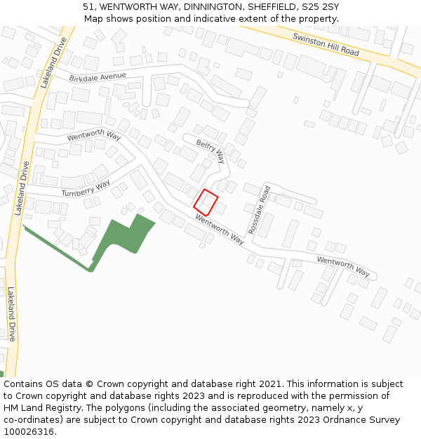 51, WENTWORTH WAY, DINNINGTON, SHEFFIELD, S25 2SY: Location map and indicative extent of plot
