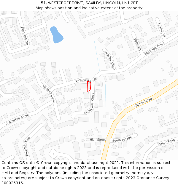 51, WESTCROFT DRIVE, SAXILBY, LINCOLN, LN1 2PT: Location map and indicative extent of plot