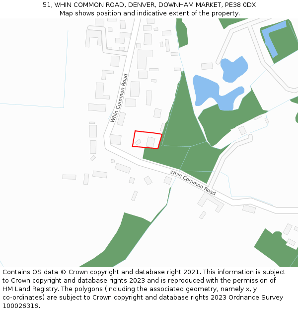 51, WHIN COMMON ROAD, DENVER, DOWNHAM MARKET, PE38 0DX: Location map and indicative extent of plot
