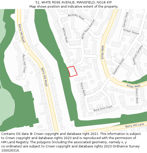 51, WHITE ROSE AVENUE, MANSFIELD, NG18 4YF: Location map and indicative extent of plot