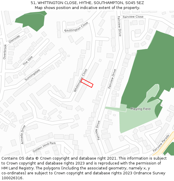 51, WHITTINGTON CLOSE, HYTHE, SOUTHAMPTON, SO45 5EZ: Location map and indicative extent of plot