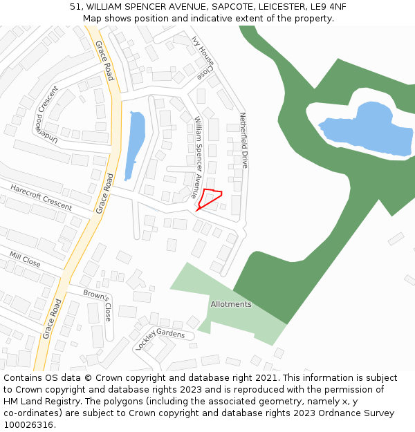 51, WILLIAM SPENCER AVENUE, SAPCOTE, LEICESTER, LE9 4NF: Location map and indicative extent of plot